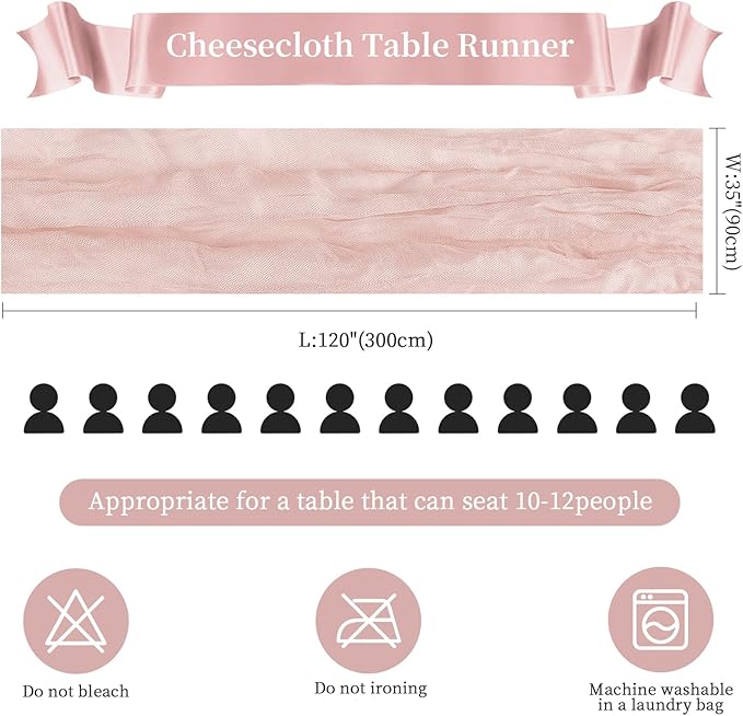 6 Pack Dusty Pink Cheesecloth Table Runner 10FT Long Boho Gauze Table Runner - Image 2