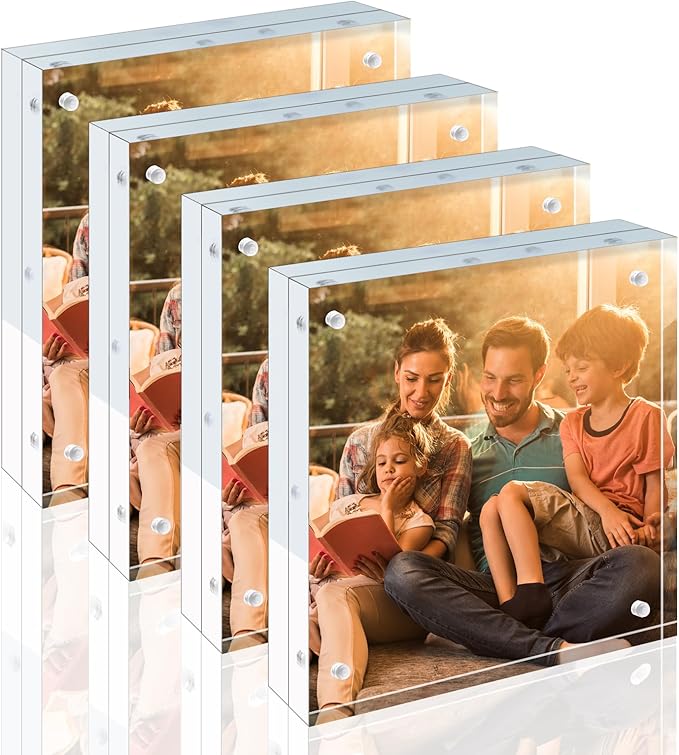 Egofine 8x8 Acrylic Frame 4 Pack, 20mm Thicker Frameless Clear Picture Frame by Egofine