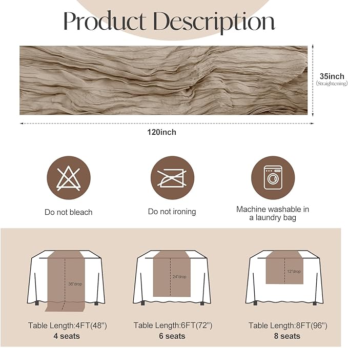 2 Pcs Nude Cheesecloth Table Runner - Image 2