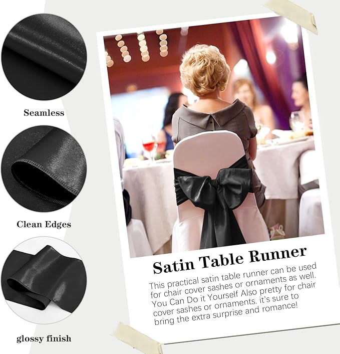 10 Pack Satin Table Runner 12 x 108 Inch Long Black Silk Table Runner - Image 4