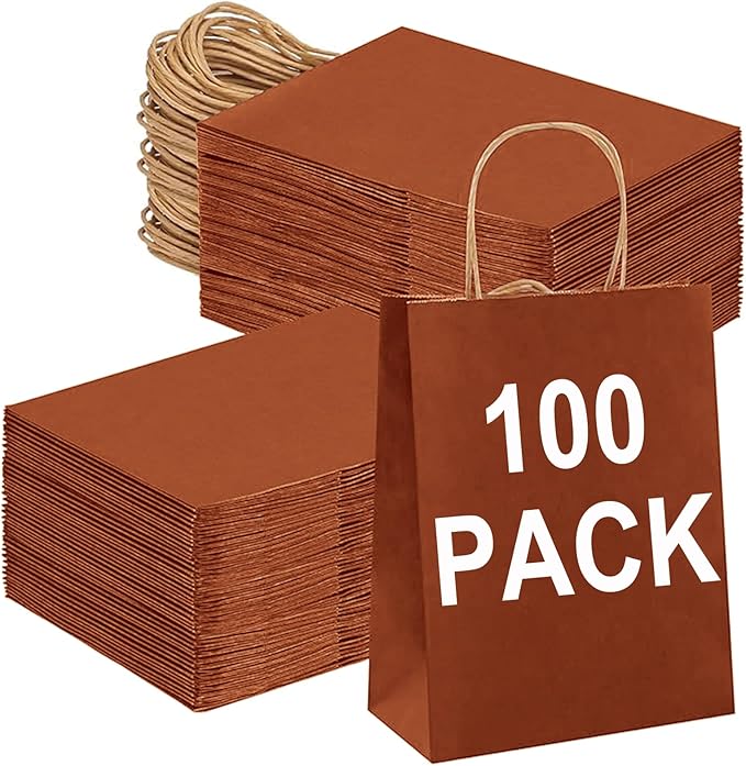 BAG BOX 100 Pack 5.9x3.1x8.25 Inch Orange Gift Bags by BAGBOX
