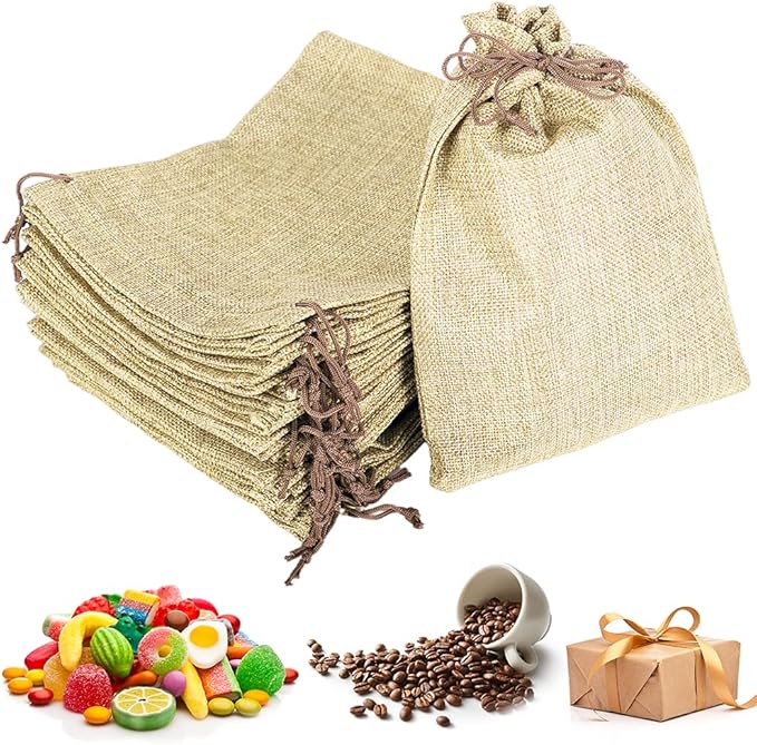 LYSXP 50PCS Burlap Bags with Drawstring，7x9 Inch Cream color Drawstring Gift - Image 4