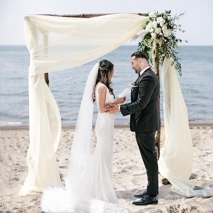 Wedding Arch Draping Fabric, 2 Panels 28" x 19Ft Ivory Wedding Arch Drapes - Image 4