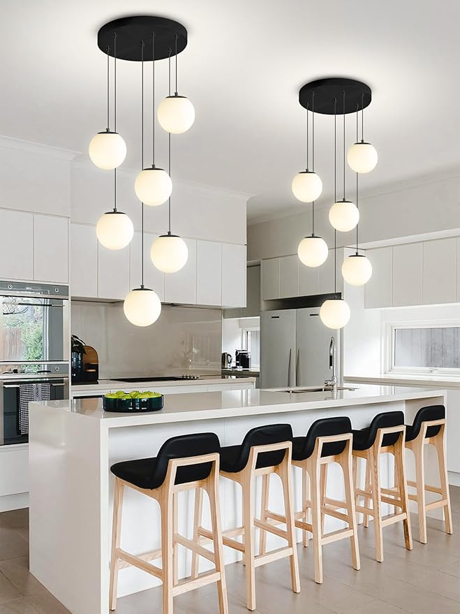 H 87in Globe Pendant Light 6-Lights Modern Hanging Chandelier - Image 2