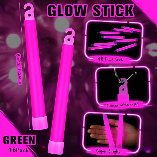Sotiff 48 Pcs Bright 6 Inch Large Glow Sticks Bulk Emergency Glow in The Dark - Image 2