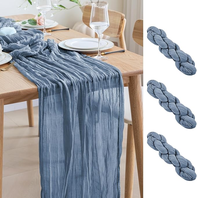 Asee'm 3pcs Cheesecloth Table Runner 120 Inches Dusty Blue Boho Gauze Cheese by Aseem