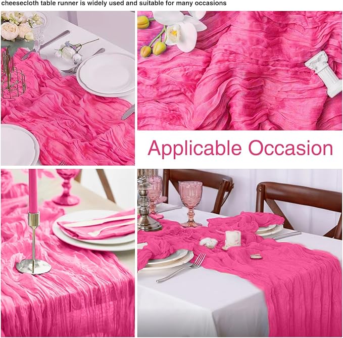 6 Pack Hot Pink 10Ft Cheesecloth Table Runner 20x120 Inch Boho Wrinkled Sheer - Image 3