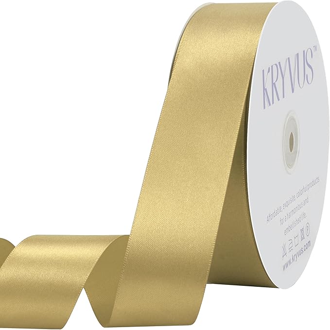 Light Gold Satin Ribbon 1-1/2 inch X Continuous 100 Yards, Single Face by Kryvusribbon