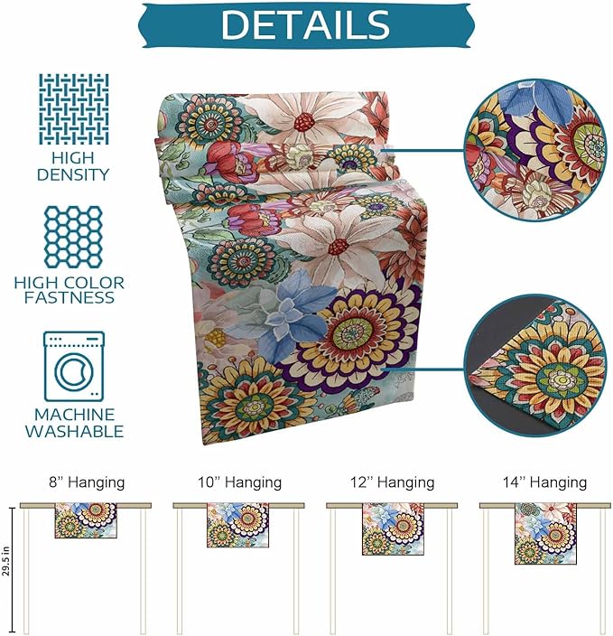 Boho Flowers Cotton Linen Table Runner - Image 7