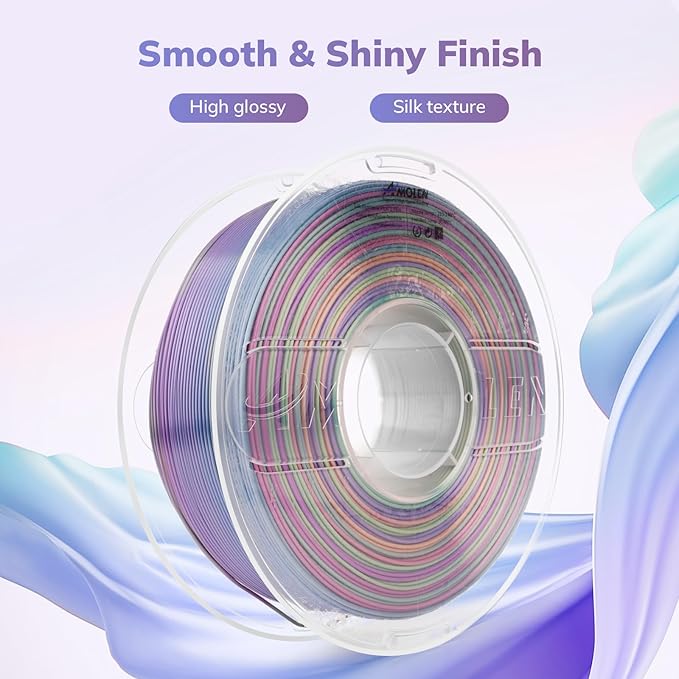 AMOLEN Silk PLA 3D Printer Filament, Shiny Multicolor Kingfisher Rainbow PLA - Image 2
