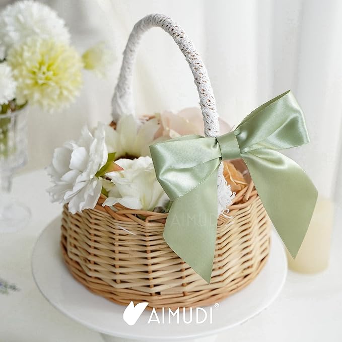 AIMUDI Sage Green Satin Bows 5.5" Bows - Image 5