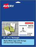 Avery Rectangle Tags, Sure Feed Technology, Matte White, Strings Included by Avery