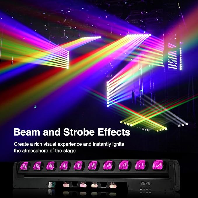 Betopper 10x15w RGBW Moving Beam LED Light Bar, 10 Eye Stage Light Strobe Beam - Image 9