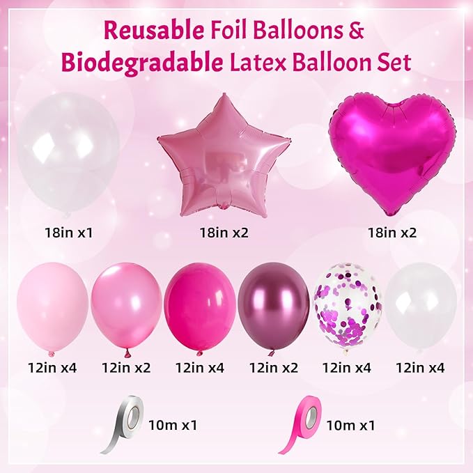 Hot Pink Balloons Pink Heart Star Balloon as Pink Birthday Decorations - Image 3