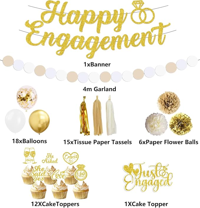 Engagement Party Decorations, Just Engaged Decorations, Happy Engagement Banner - Image 5