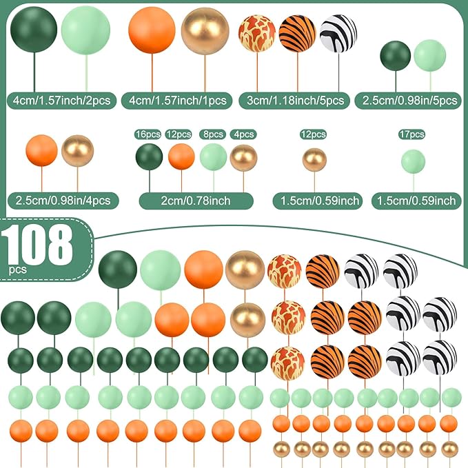 108 Pcs Balls Cake Topper DIY Cupcake Insert Foam Balloons - Image 2