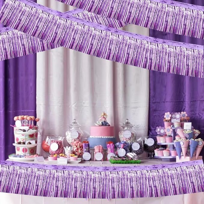 BEISHIDA 3 Packs Metallic Foil Fringe Garland Light Purple Wall Hanging Tinsel - Image 6