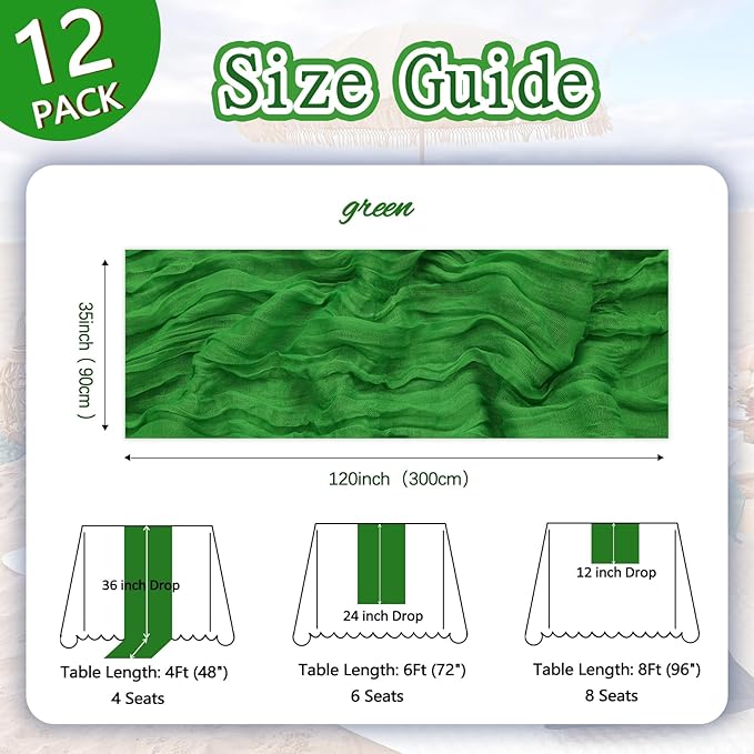 12 Pack Green Cheesecloth Table Runner 10ft Boho Gauze Fabric Cheese Cloth - Image 2