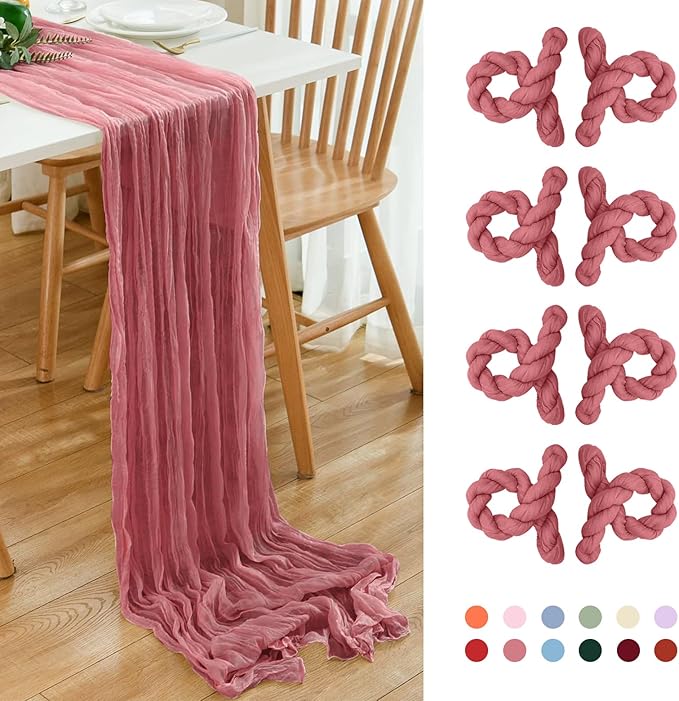 8 Pack 10Ft Table Runner 35x120 inch Dusty Rose Boho Gauze Table Cheese Cloth by Dspoot