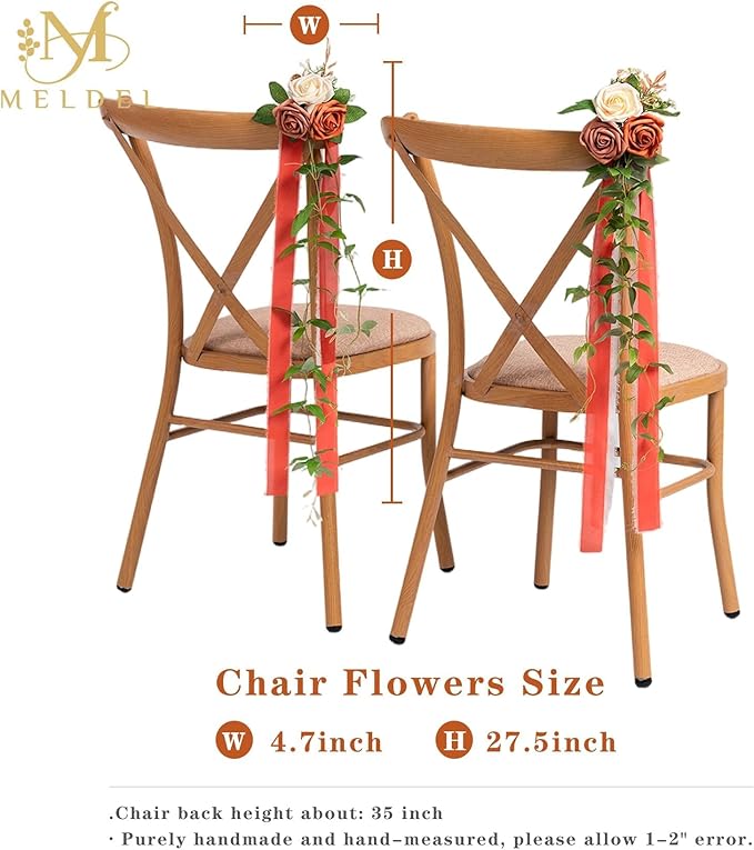 Meldel 10Pcs Wedding Chair Decorations Aisle Flowers Swag Artificial Flower - Image 3