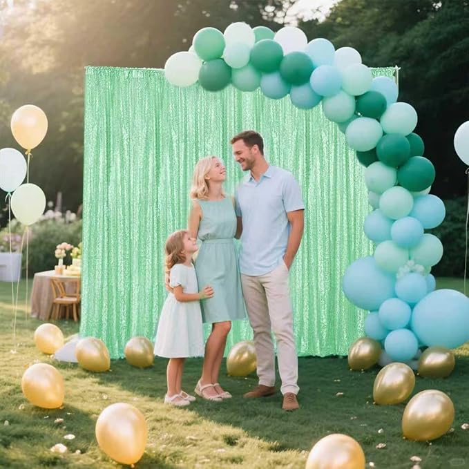 Mint Green Sequin Backdrop Curtain 4 Pieces 2FTx8FT Glitter Photography Backdrop - Image 2