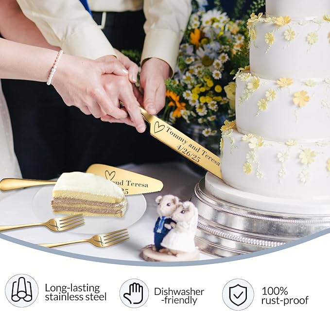 Personalized Wedding Cake Knife and Server Set, Custom Names Cake Cutting Set - Image 3