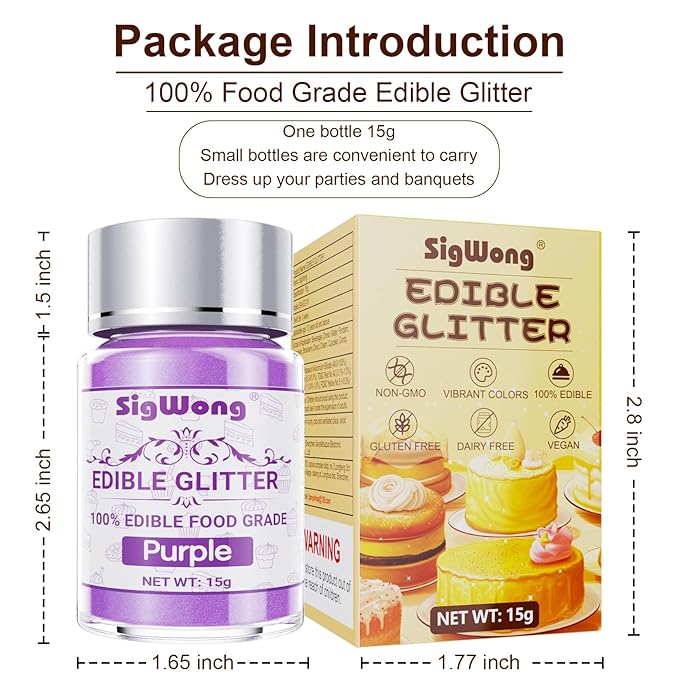Purple Edible Glitter - 15g Food Grade Luster Dust Powder - Image 6