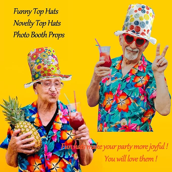 6 Assorted Pattern Funny Party Top Hats - Image 4