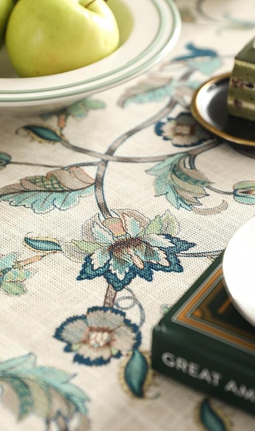 patdrea Designer Linen Vintage Round Table Cloth, Vintage Green Floral Pattern - Image 4