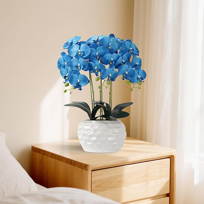 Orchid Artificial Flowers with White Vase Large Silk Faux Phalaenopsis Flowers - Image 4