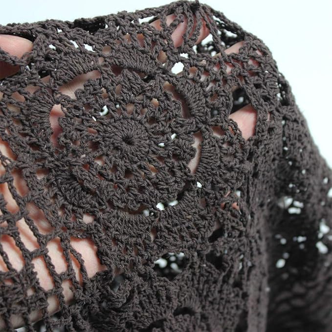 KEPSWET Cotton Handmade Crochet Lace Table Runner Dark Brown Rectangle Coffee - Image 3