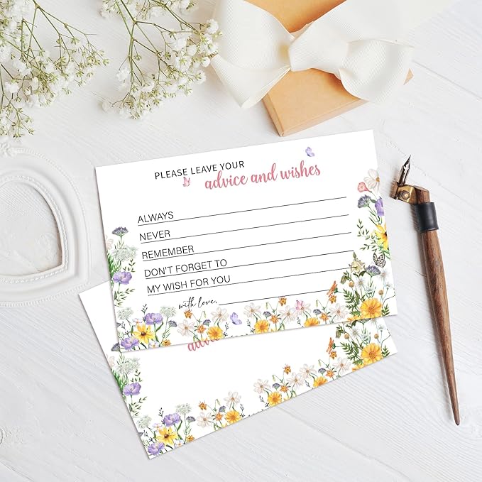 Advice and Wishes For the Mr and Mrs, Wildflower Advice Cards for Bridal Shower - Image 3