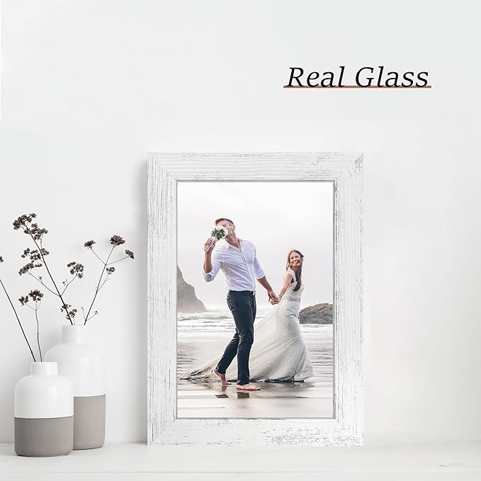 6x9 Picture Frame Set of 4, High Definition Glass Distressed White Frame - Image 5