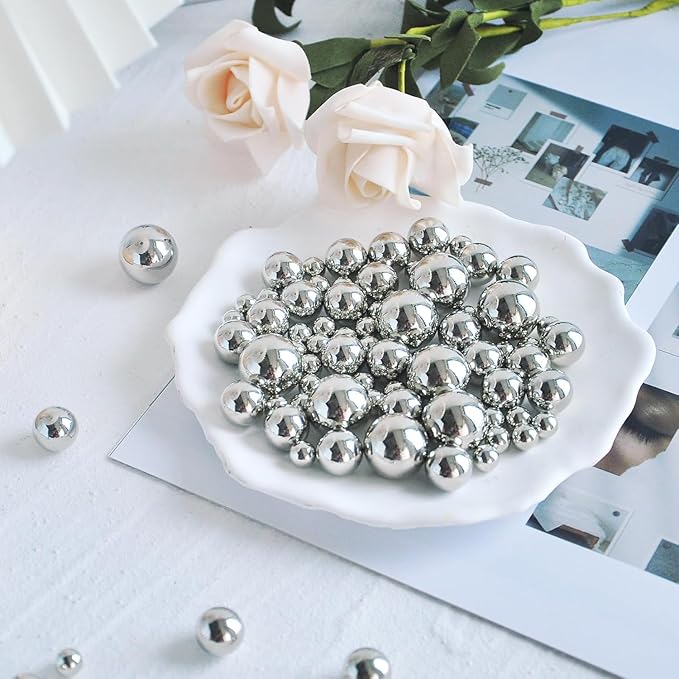 260Pcs Silver Glossy Beads for Centerpiece Decor, Artifical Pearls Vase Filler - Image 4