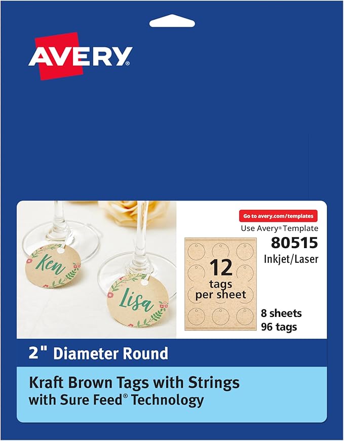 Avery Kraft Brown Round Tags, Sure Feed Technology, Printable on Both Sides by Avery