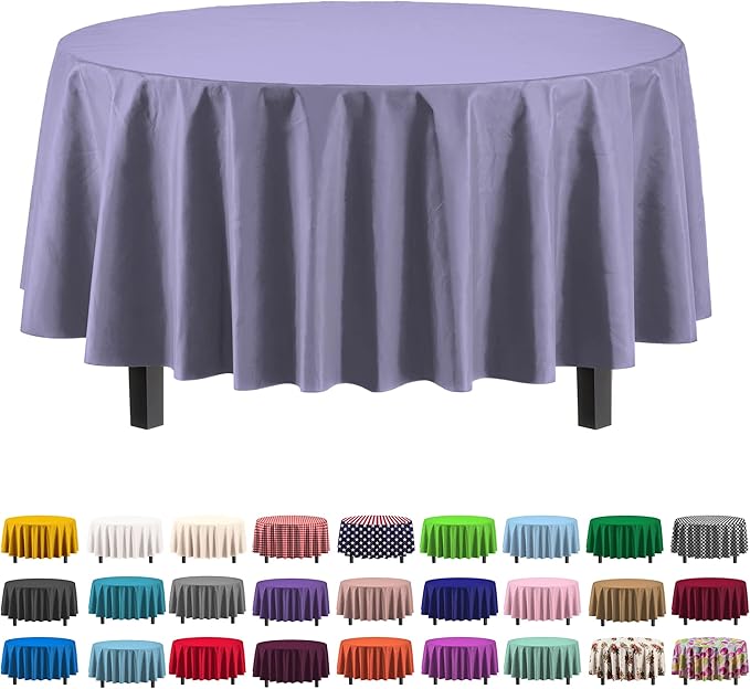 Party Solids 12-Pack Premium Plastic Tablecloth 84in. Round Table Cover by Exquisite