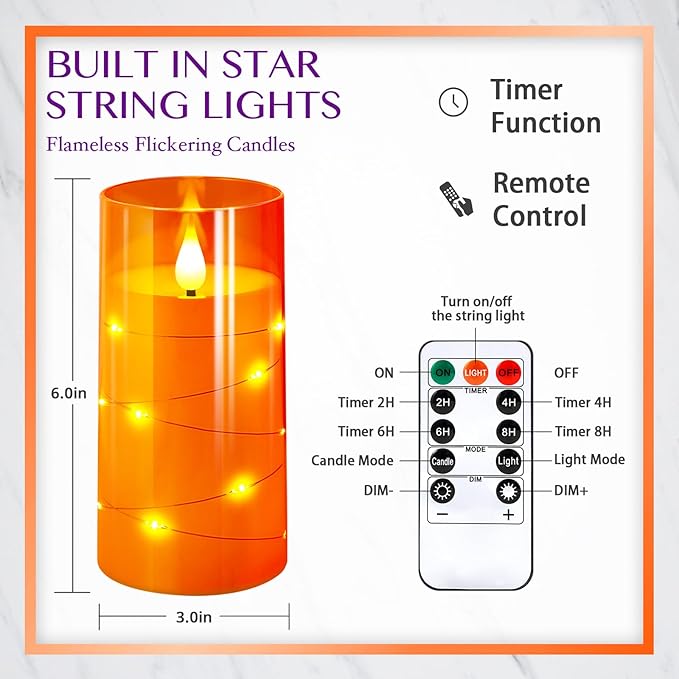 NURADA 3"x6"Flickering Flameless Candles: Built-in Star String Lights 3D Wick - Image 7