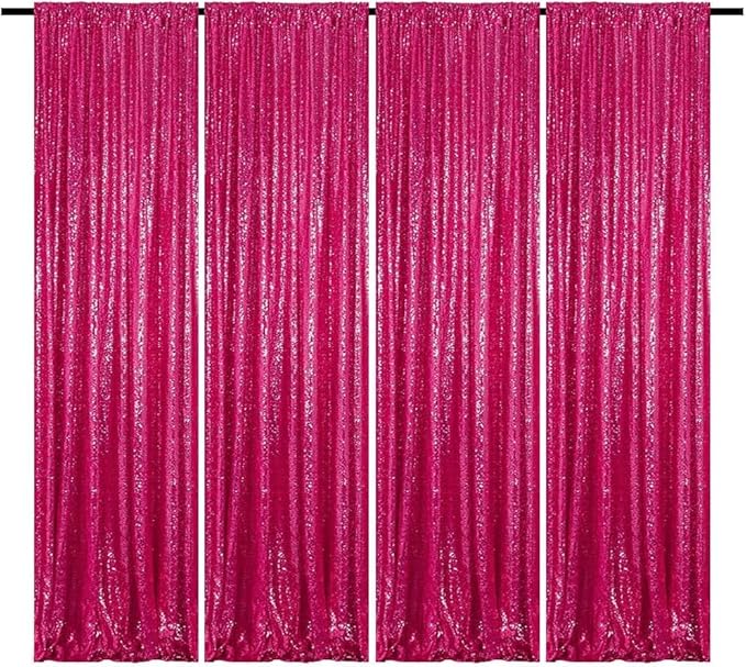 Fuchsia Sequin Backdrop Curtains 4 Panels 2FTx8FT Hot Pink Glitter Sequin by HMQIANG