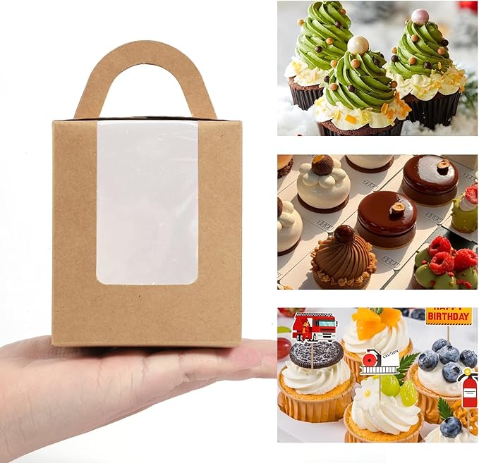 JCD Cupcake Boxes Kraft Paper, Individual Cupcake Container Brown - Image 3
