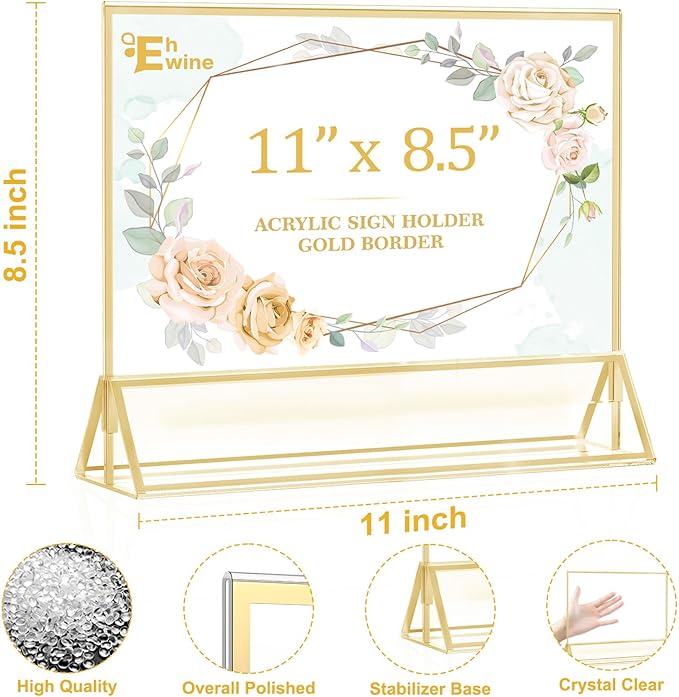 EHWINE 4 Pack Acrylic Sign Holder 8.5 x 11 Horizontal, Double-Sided Stand up - Image 2