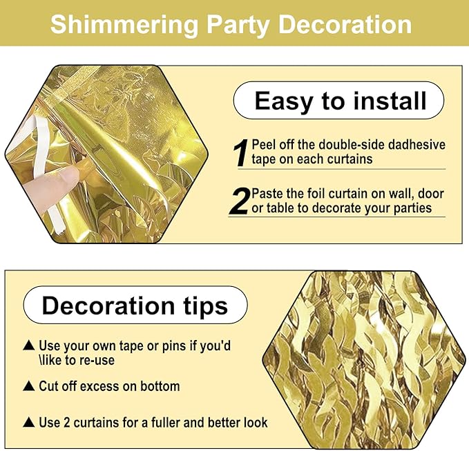 4 Pack Light Gold Wave Foil Fringe Curtain Backdrop, 3.28Ft x 8.2Ft Metallic - Image 3