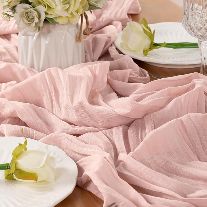 Dusty Pink Table Runner Cheesecloth Table Runner 10 Pack 10FT Farmhouse Table - Image 4