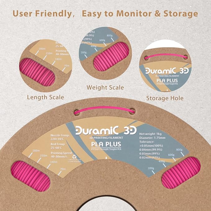 DURAMIC 3D PLA+ Filament 1.75mm 1Kg Magenta, PLA Plus Filament 1Kg Spool - Image 5