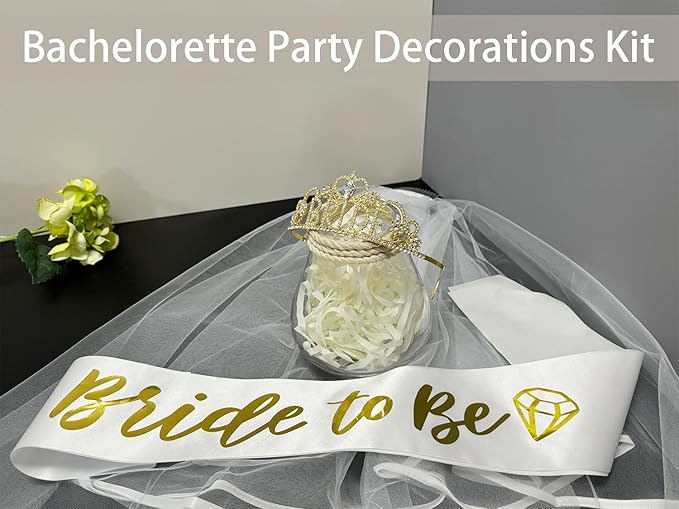 JETKONG 3 Pcs Bachelorette Party Decorations "BRIDE" Crown, Bride to Be - Image 4