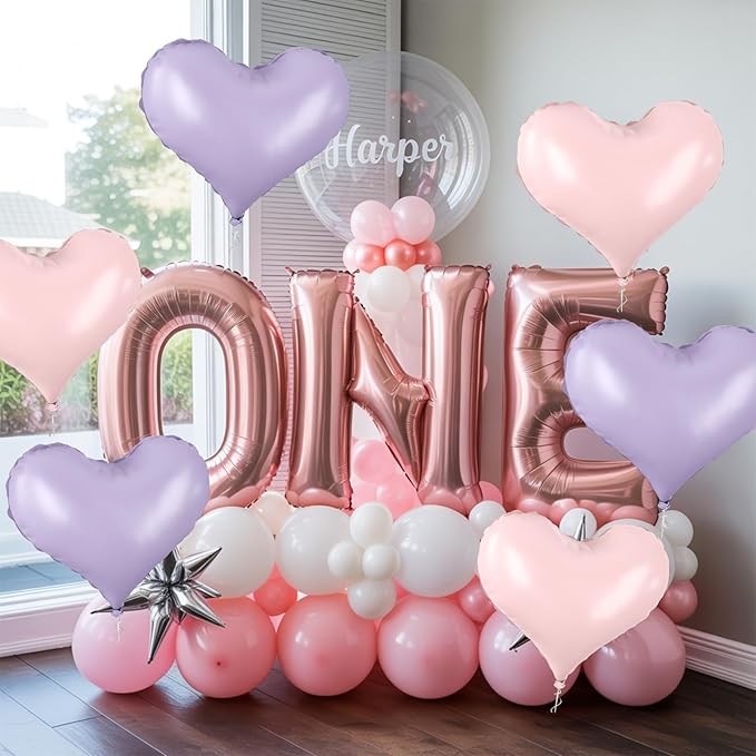 20 Inch Pink Purple Heart Balloons, Pastel Helium Balloon - Image 4
