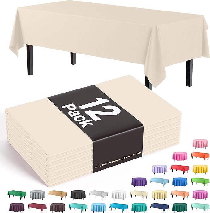 Party Solids 12-Pack Premium Plastic 54-Inch-by-108-Inch Rectangle Tablecloth by Exquisite