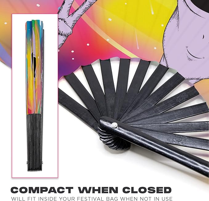 GloFX Rave Fan - Rainbow Alien - Large Folding Fan - Festival Gear - Image 2