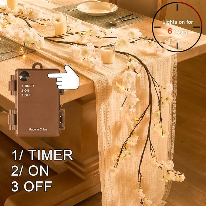 Fudios Lighted White Cherry Blossom Garland Decor - Image 2