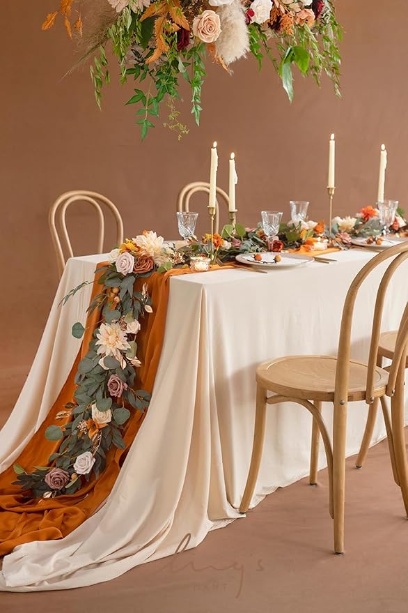 Ling's Moment Fall Flower Garland - 6FT Eucalyptus & Rose - Sweetheart Table - Image 3