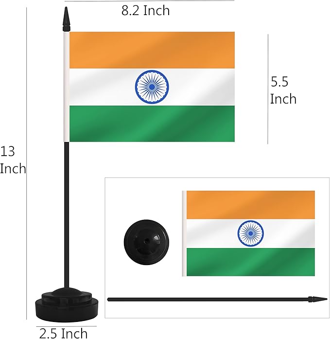 2 Pack India Desk Flag Set, Indian Desktop Small Miniature Table Office Flag - Image 2
